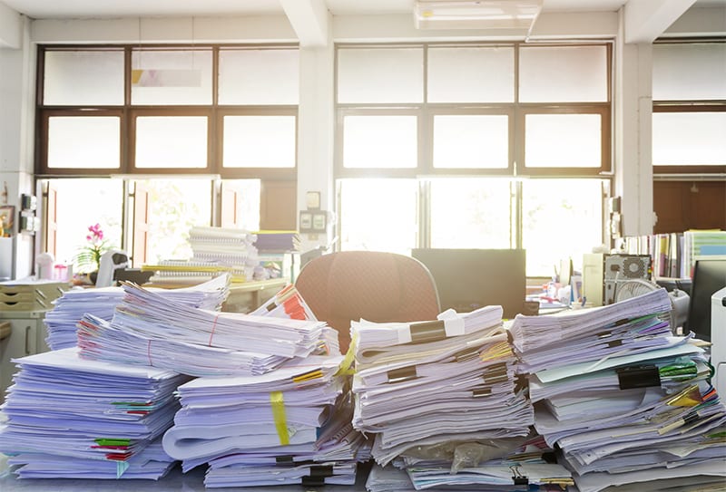 Desk filled with papers