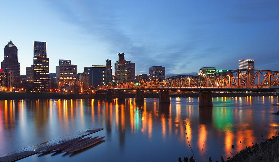 Portland Oregon at dusk - home of DataSafe Paper Shredding Services