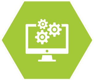 IT icon on a green hexagonal background