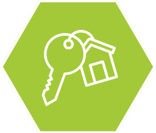 Real Estate icon on a green hexagonal background