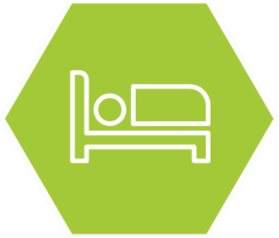 Hospitality icon on a green hexagonal background