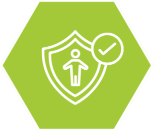 Insurance icon on a green hexagonal background