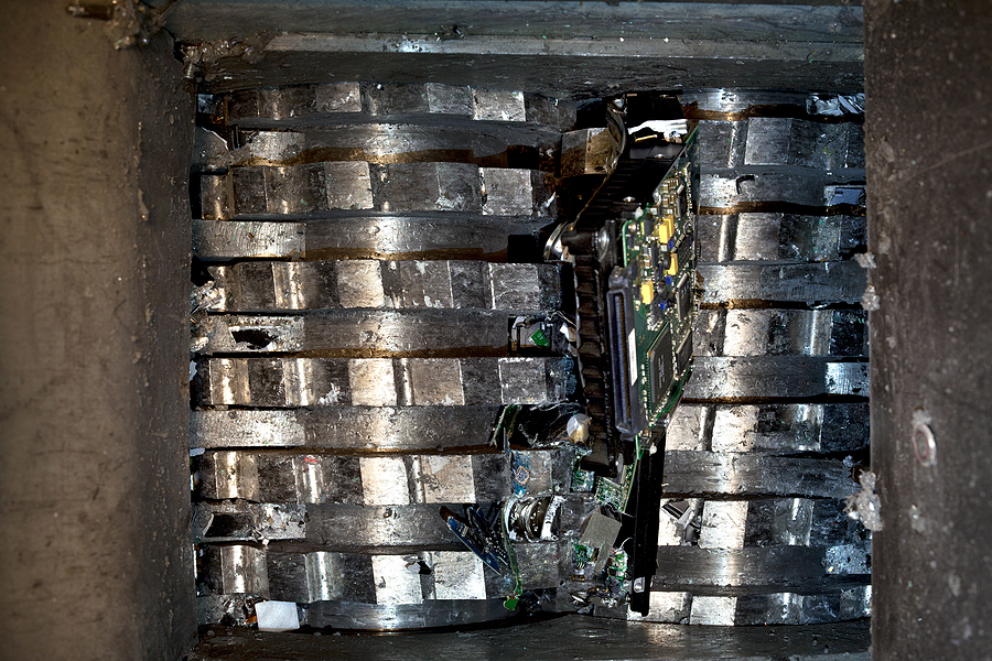 Hard drive crusher shredder used for electronic shredding services in Portland, OR