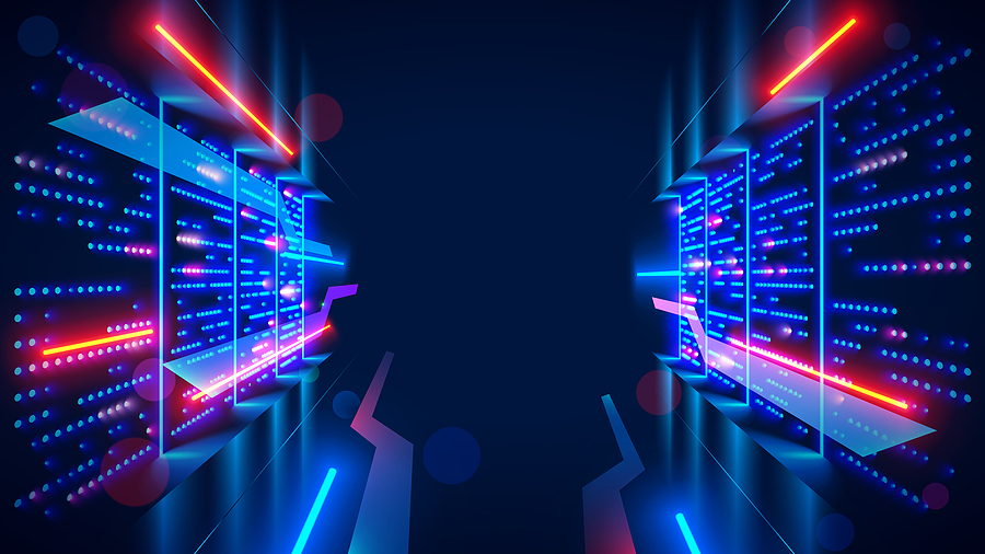Data center or server room with servers of information cloud storage data backup