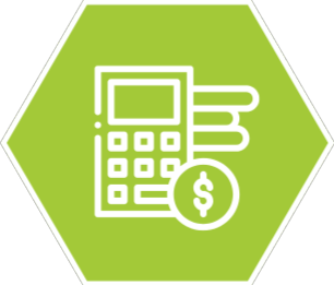 Accounting icon on a green hexagonal background
