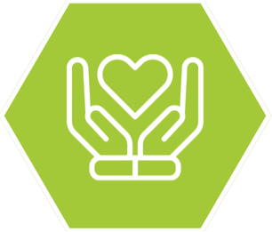 Non-profit icon on a green hexagonal background