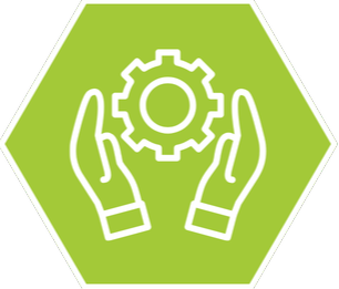 Manufacturing icon on a green hexagonal background